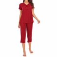 thumbnail image 3 of pitrice Ensemble de Pyjama pour Femmes Sexy Col en V Haut Pantalon Modal, Rouge, m, 3 of 7