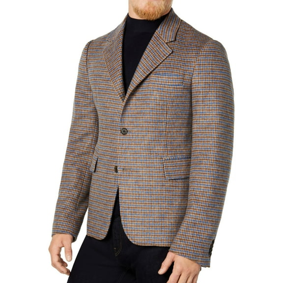 Michael Kors Mens Houndstooth Three Button Blazer Jacket, Blue, 40 Regular