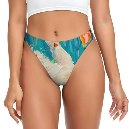 Qokaie Playful Floral Cat Printed Women s Cotton Thong Underwear  Sexy Breathable Panties G-string-X-Small
