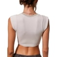 thumbnail image 4 of ZAXARRA T-shirt Court à Col Contrasté à Manches Courtes et Col Rond à Col Rond et Coupe Slim Femme, 4 of 5