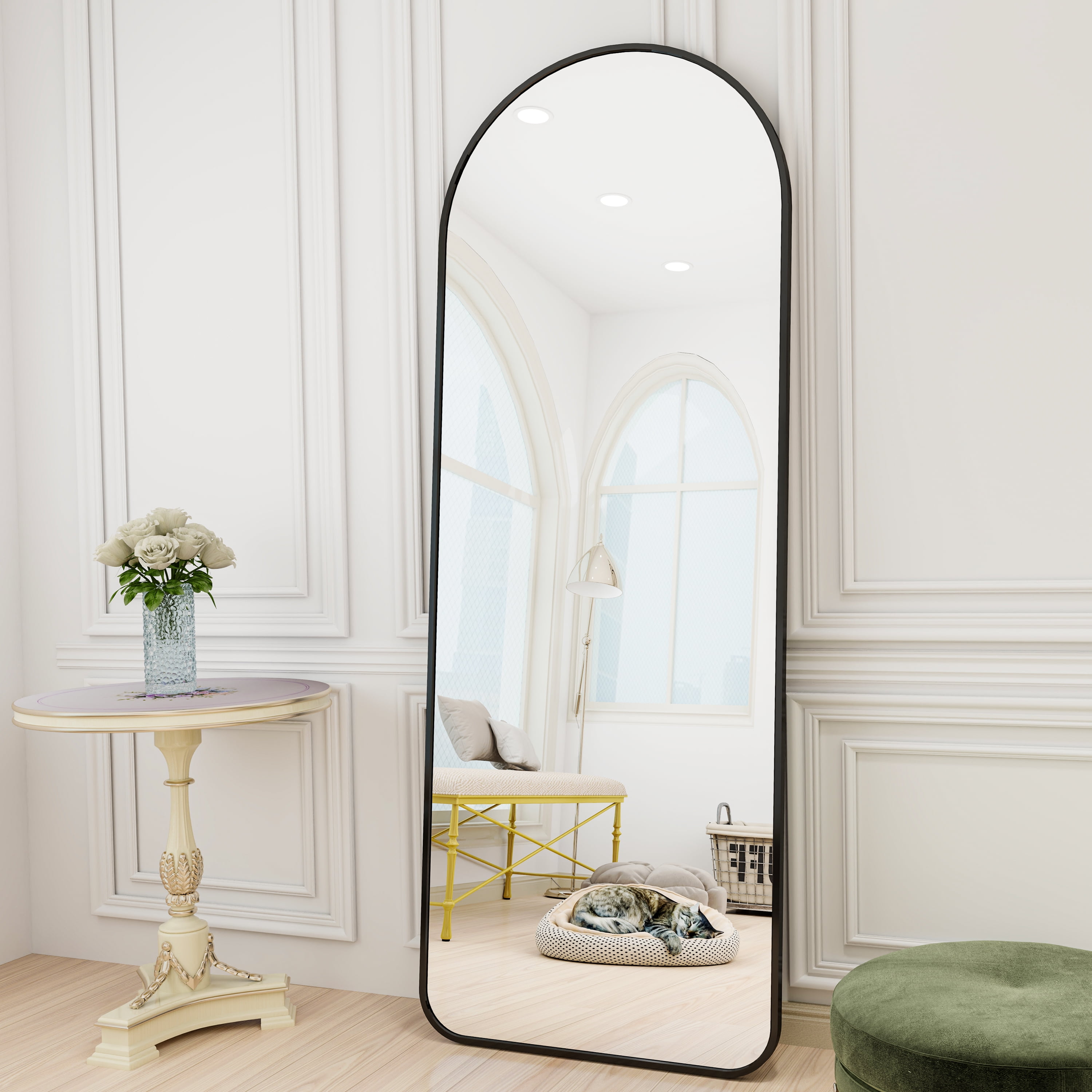 Buy BEAUTYPEAK 64x21 Full Length Standing Arch-Top Floor Mirror, Black ...