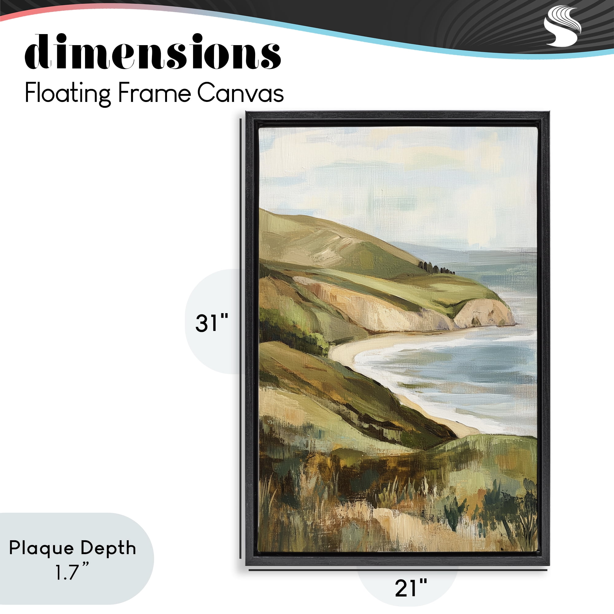 Stupell Industries Painted Cliffside Coastal Morning Light Black Framed Floater Canvas Wall Art, design by Petal Prints Design