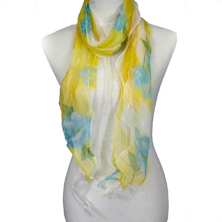 Layer Scarf - Zodaca Fashion Women Ladies Lightweight Double Layer 100% Silk Floral Ruffle Summer Silk Scarf for Women