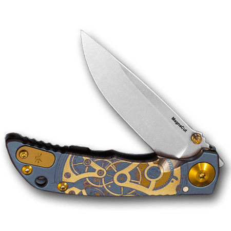 SPARTAN BLADES Harsey Folder 3.25 Frame Lock Watch Works Blue Titanium & CPM MagnaCut Stainless Pocket Knife