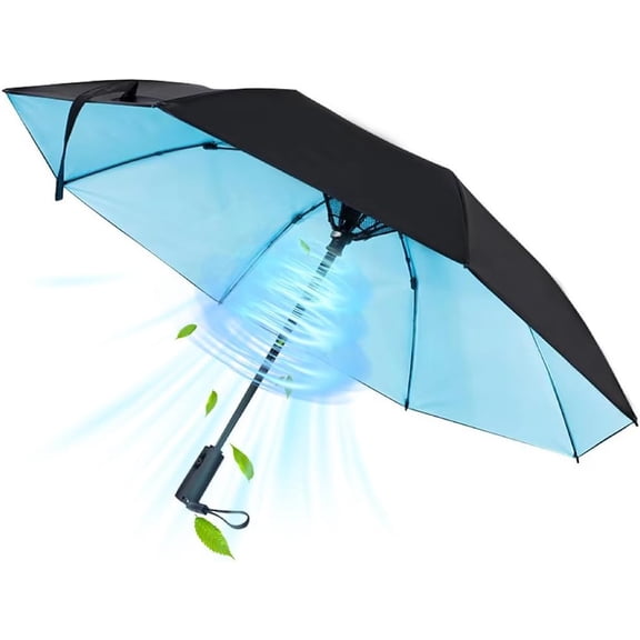 JIANGHINICE 【Newly UV Sun Umbrella with Fan, Portable Cooling UPF 50  Foldable for Sun & Rain, USB Rechargeable Travel Umbrellas for Watching Games, Playground, Heatstroke, Hot Days