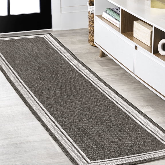 JONATHAN Y SANTA MONICA 2 x 8 Runner Rug, James Border Stripe - Black/Cream, SMB201C-28