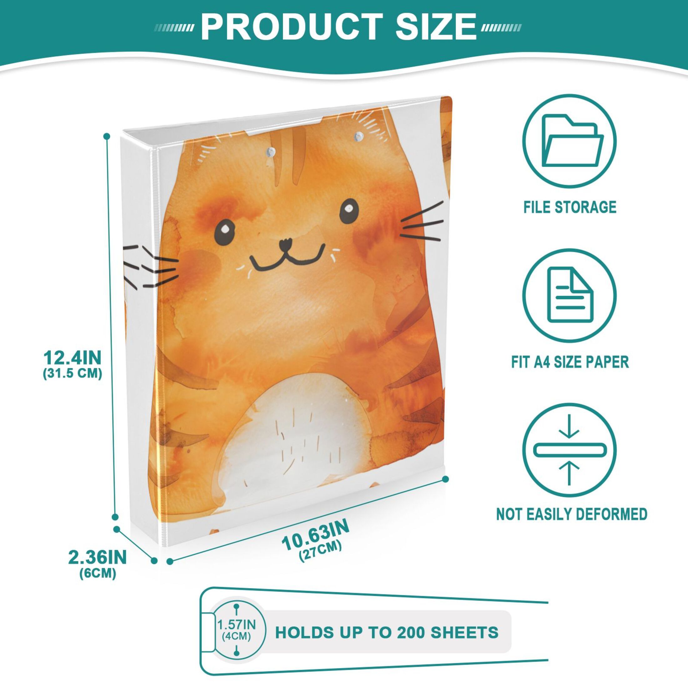 Cute Orange Cats 3 Ring Binders 1.5 inch Hardcover File Folders with Interior Pockets A4 Size Organizer for School Office Hospital