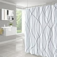 thumbnail image 4 of Cortina de ducha de tela a rayas grises y blancas para baño, ducha, 4 of 5