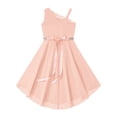 thumbnail image 4 of YEAHDOR Girls One Shoulder Bridesmaid Birthday Party Rhinestones Belt Irregular Hem Swing Dress Coral Pink 12, 4 of 5