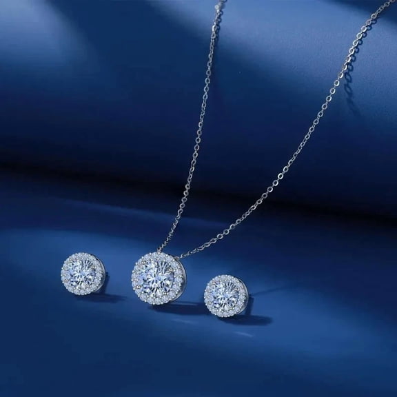Women's Pendant Necklace & Stud Earring Set 14K White Gold Plated 2Ct Round Cut Simulated Diamond