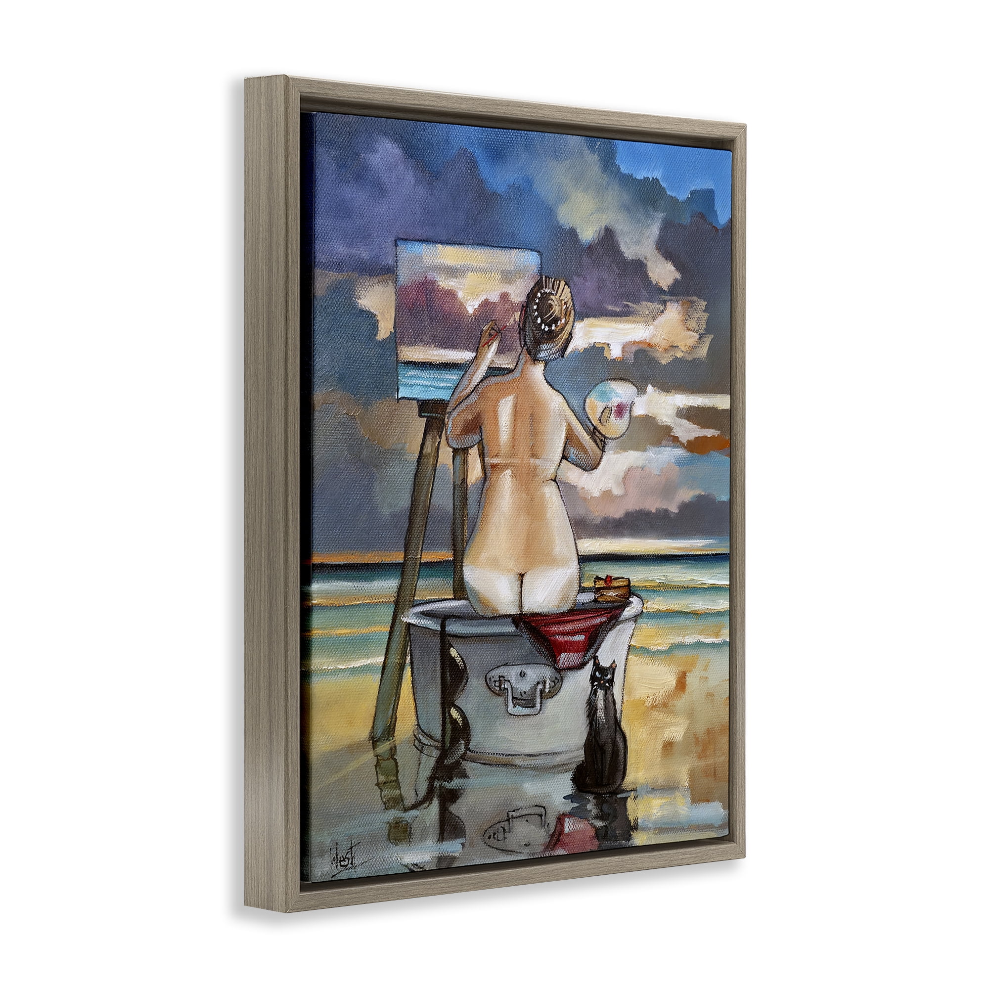 Stupell Industries Painting Up A Storm Brown Framed Floater Canvas Wall Art, design by Ronald West