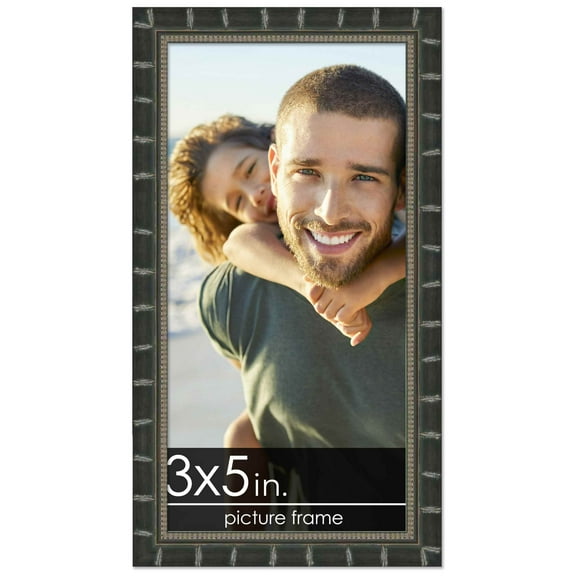 3x5 Bamboo Black Complete Wood Picture Frame with UV Acrylic, Foam Board Backing, & Hardware