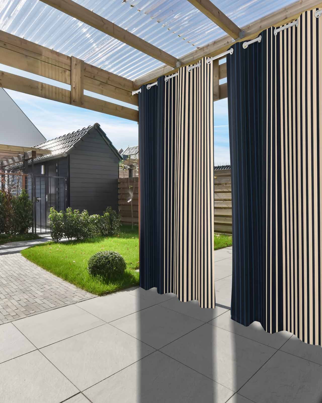 Navy Blue Black Stripe Outdoor Curtains for Patio, Contemporary Clean-lined Abstract Privacy Drapes Grommet Waterproof Outside Curtains for Porch/Cabana/Balcony 54"x 108", 1 Panel
