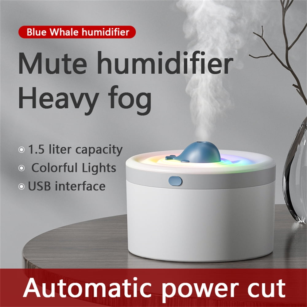 Evomosa 1500ML Portable Cold Mist Mini Blue Whale Humidifier, USB Desktop Cool Spray for Office, Car, Baby Room with LED Lights, White