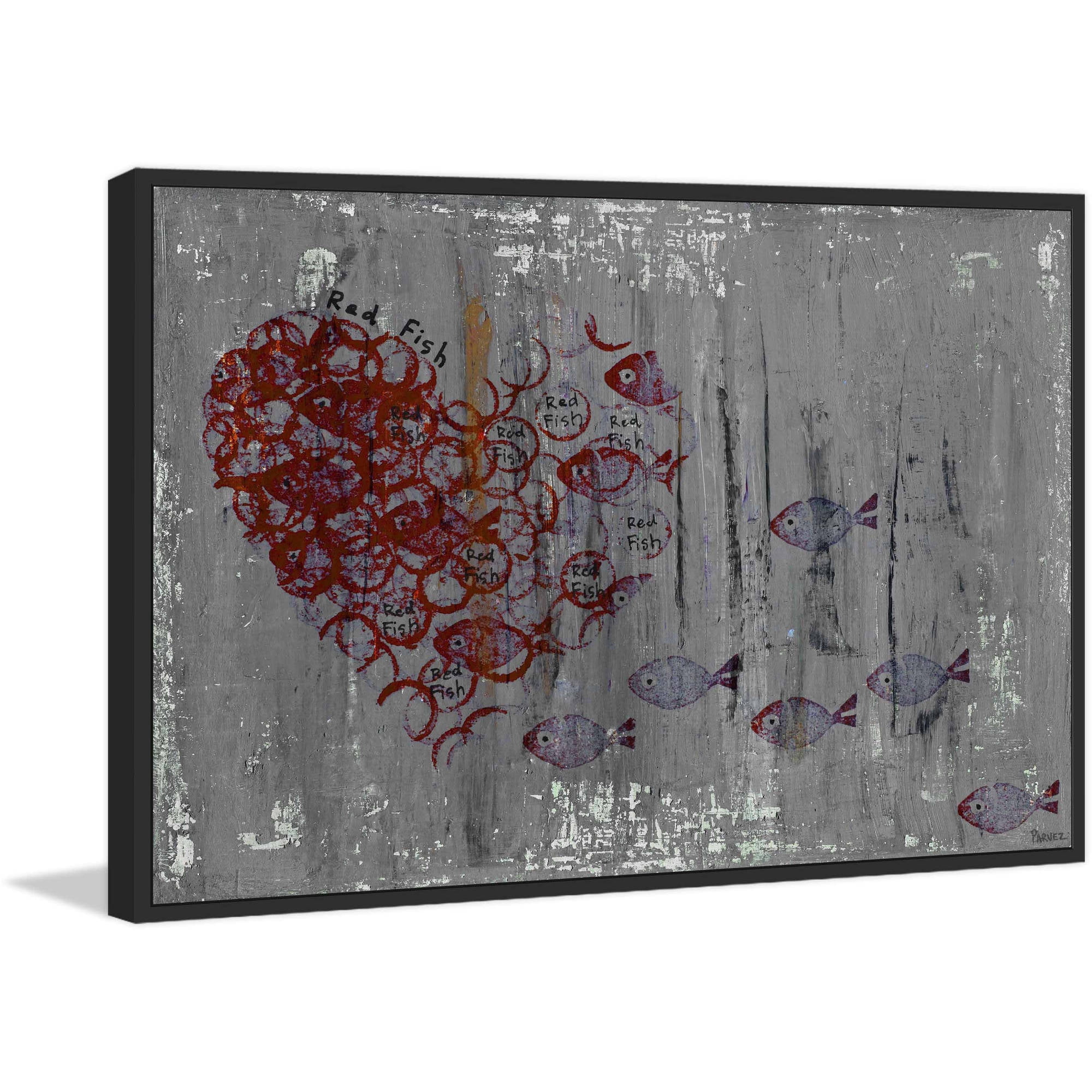 "Fish Heart" Floater Framed Painting Print on Canvas