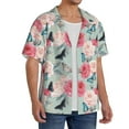 thumbnail image 4 of Balery Roses and Butterflies Men's Casual Button Down Shirt Short Sleeve Textured Summer Cuban Beach Shirts-X-Large, 4 of 7