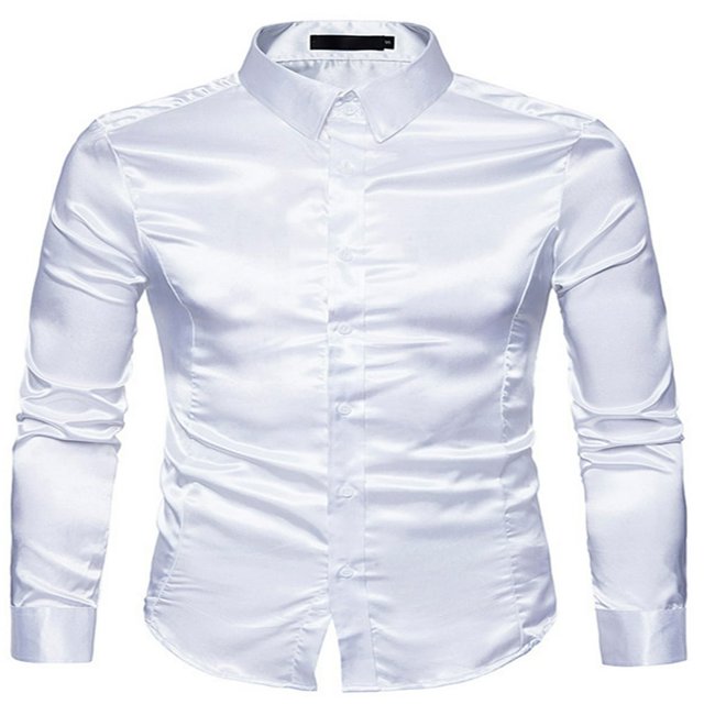 Stylish Men‘s Solid Color Business Shirts with Turn-Down Collar for Office