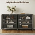 thumbnail image 6 of SICOTAS 34.2 Inch Wide Kitchen Pantry Cabinet Set of 2 with 2 Arch Rattan Doors, Adjustable Shelves, for Kitchen Storage, Freestanding Organizer Sideboard in Black Oak, 6 of 8