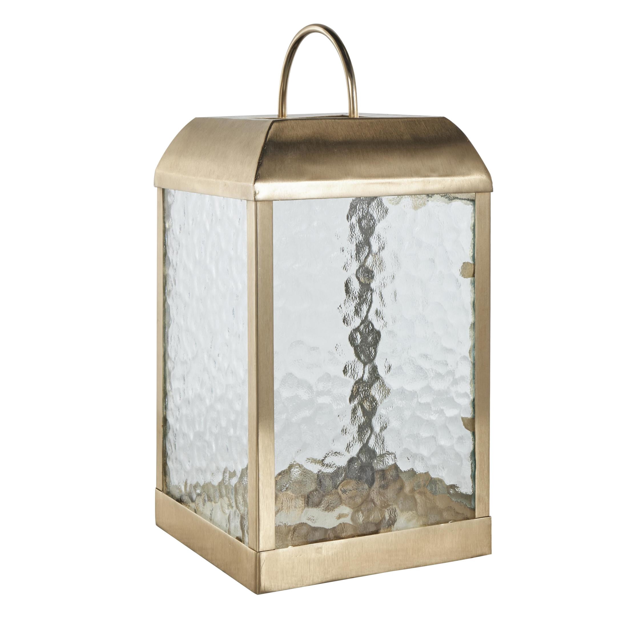 DecMode Gold Metal Candle Lantern with Pebbled Glass