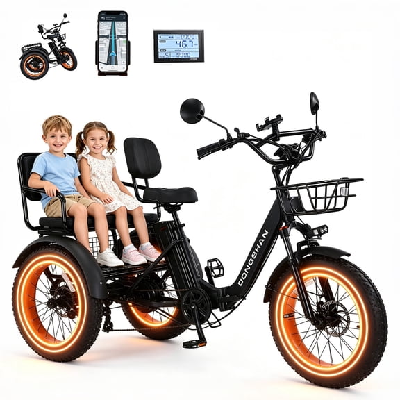 Electric Trike 7 Speed for Adult,20”x4.0”Fat Tire Folding Electric Tricycle,48V15Ah Li-Battery,750W 3 Wheel Ebike with Rear Seat and Basket
