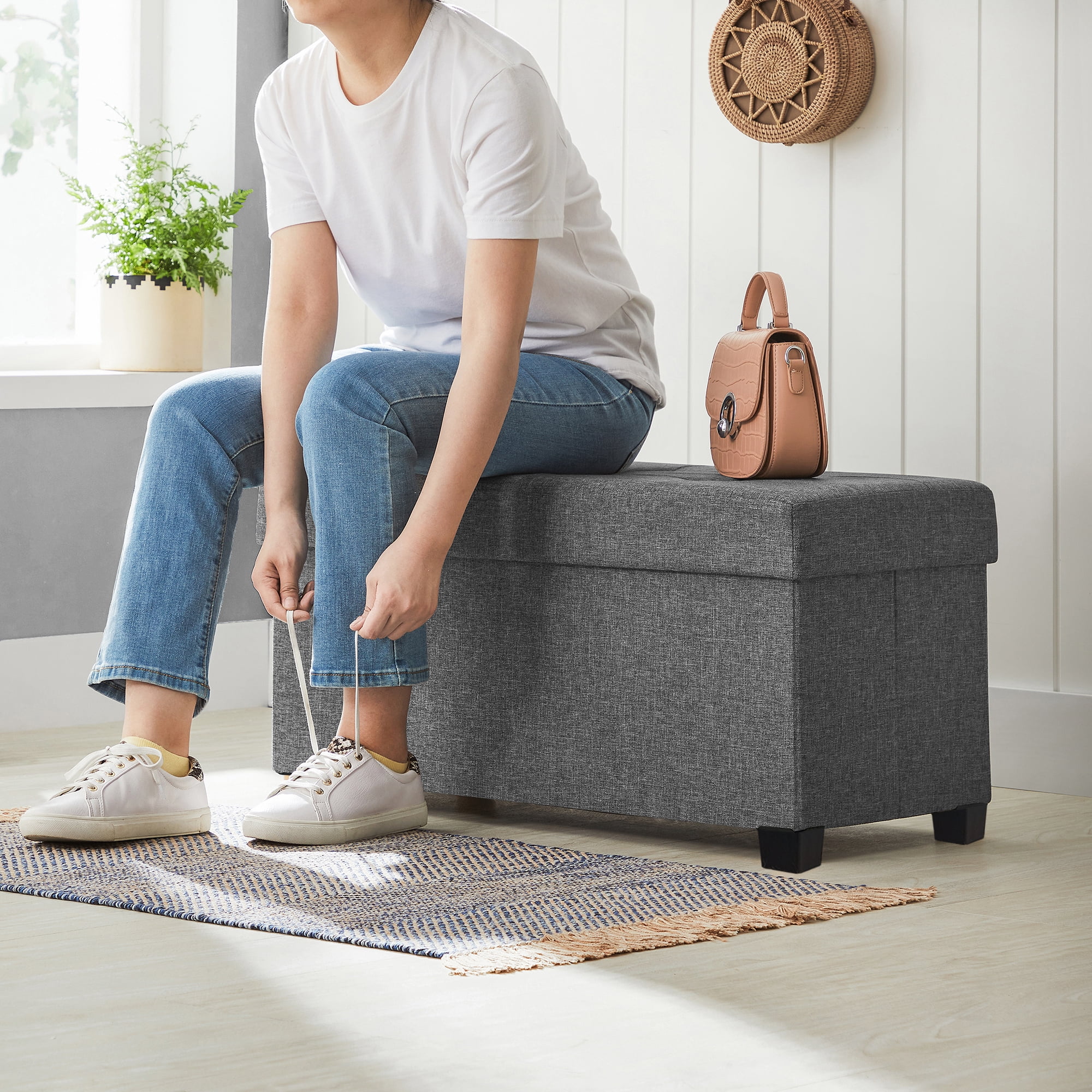 SONGMICS 30" Storage Ottoman Bench FoldingOttoman with Storage Foldable Foot Rest with Legs Load up to 660 lb for Living Room Bedroom Dark Gray