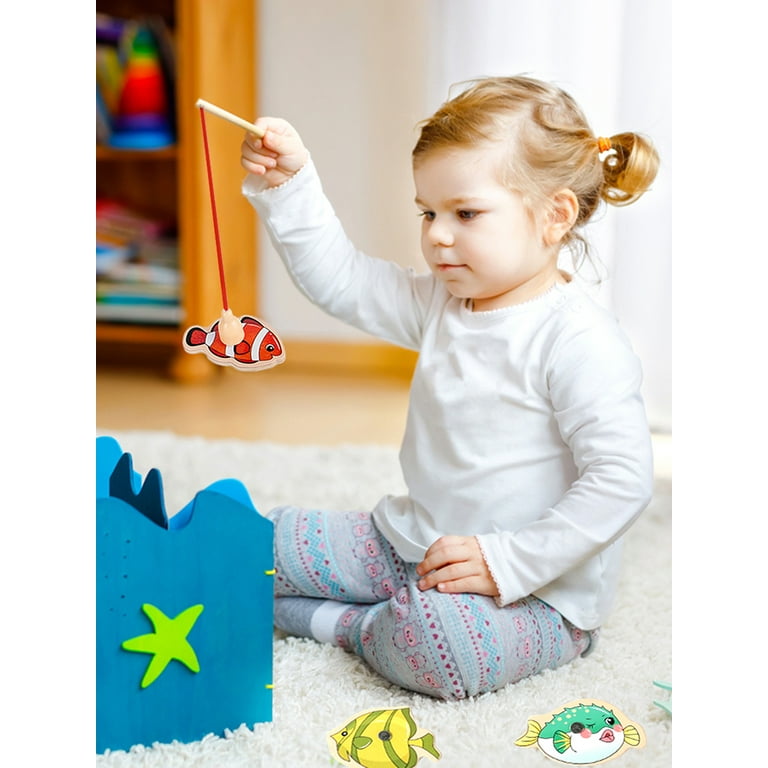Montessori Wooden Magnetic Fishing Toys for Baby Cartoon Marine
