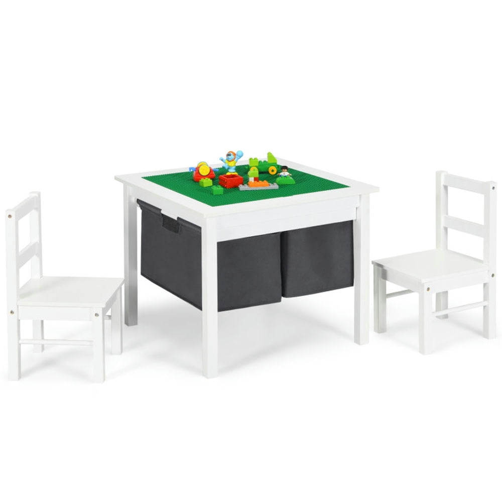 Spaco 2-in-1 Kids Activity Table and 2 Chairs Set with Storage Building Block Table-White, Toddler Table and Chair Set for Arts & Crafts, Snack Time, Homeschooling, Homework