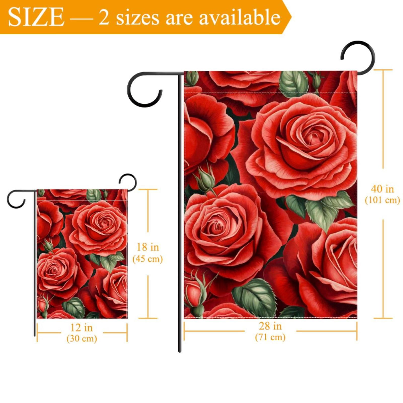 Red Rose Flowers Double Sided Garden Flag Decorative Weather Resistant Yard Flag, Large DIY Vertical Flag for Farmhouse Patio Lawn, 28x40 Inch