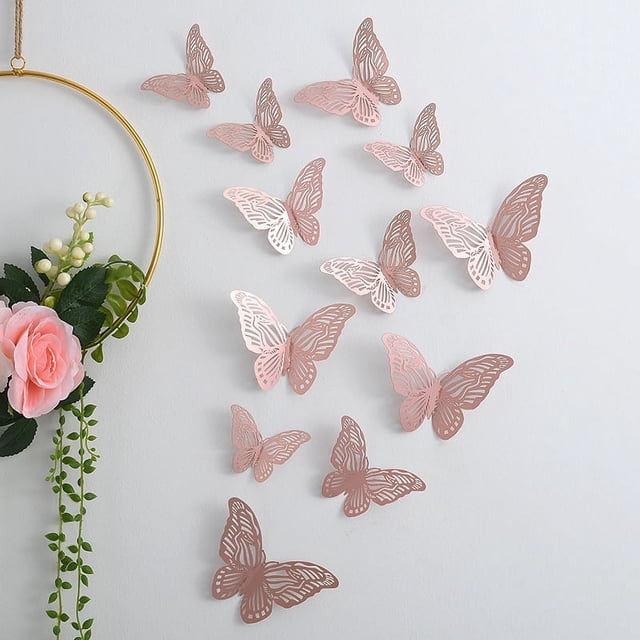 Pegatinas de pared de mariposas huecas, diseño de mariposas de papel huecas en 3D para bodas, festivales y decoración del hogar