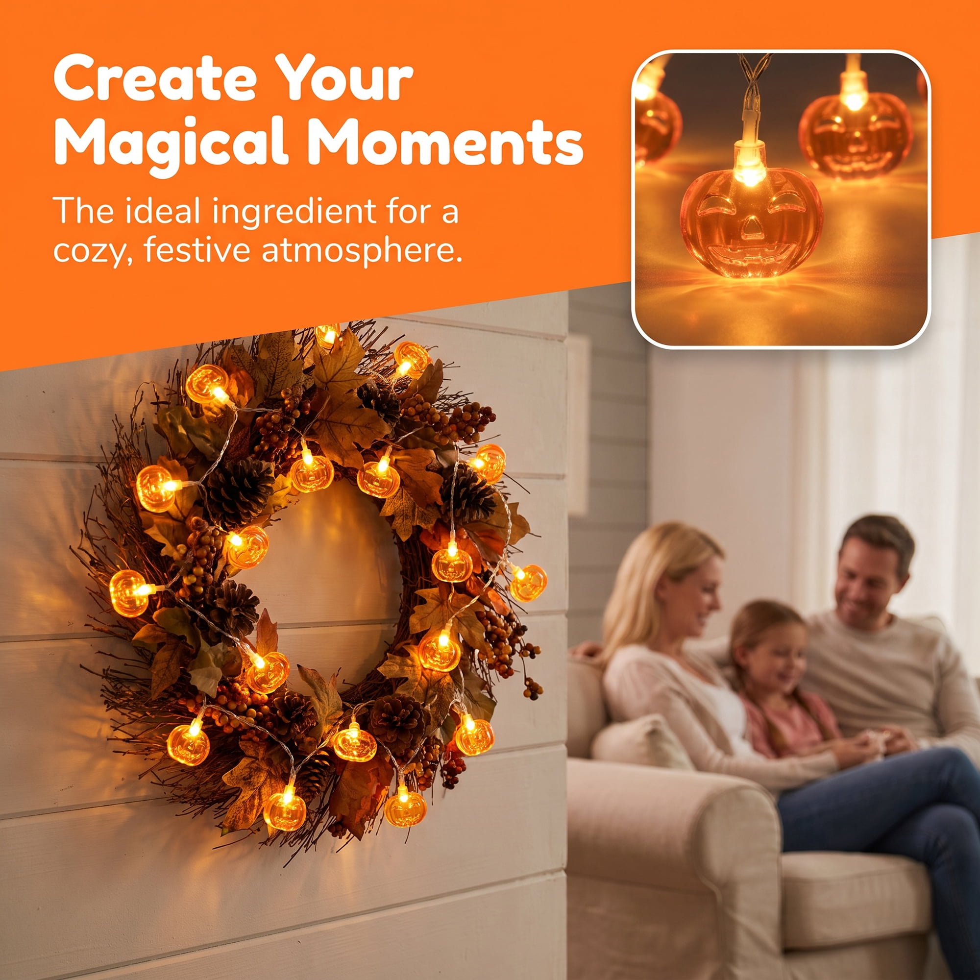 Unique Bargains Jack-O'-Lantern Fairy Lights 9.8 ft Squinting Pumpkin USB Powered