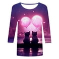 thumbnail image 4 of Zylarhe Womens T Shirts Women's Casual Cat Print T-Shirt Valentine's Day Themed Round Neck 3/4 Sleeve Soft Comfortable Fashion Top, 4 of 4