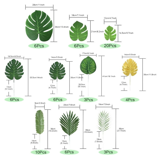 70pcs 10 Types Artificial Palm Plants Faux Tropical Palm Leaves Imitation Ferns Decorations For Home Party Wedding