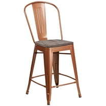 Flash Furniture Carly 24" High Copper Metal Counter Height Stool with Back and Wood Seat