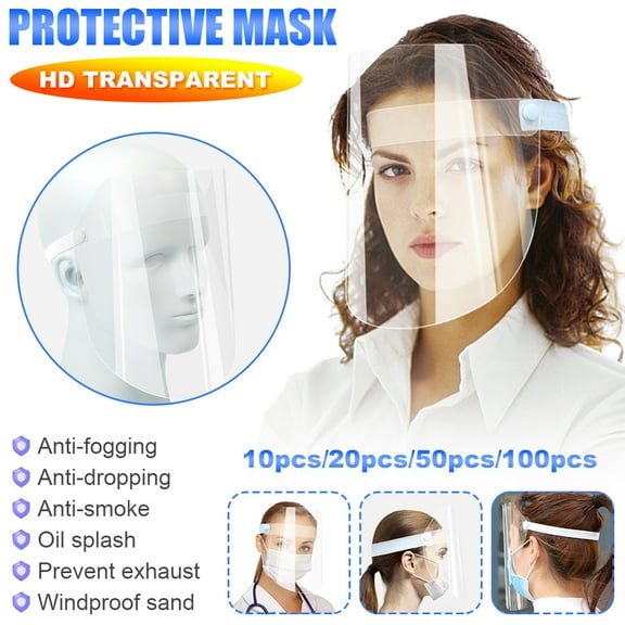 Amerteer 10 Pack Face Shields - Ultra Clear Protective Full Face Shields to Protect Eyes, Nose and Mouth - Anti-Fog PET Plastic, Elastic Headband - Sanitary Droplet Splash Guard Cover