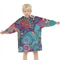 thumbnail image 3 of Purple Pioneer Flower and Paisley Pattern Blanket Hoodies for Kids 6-13YR Oversize Wearable Blanket Hoodies for Boys Girls Teens, 3 of 7