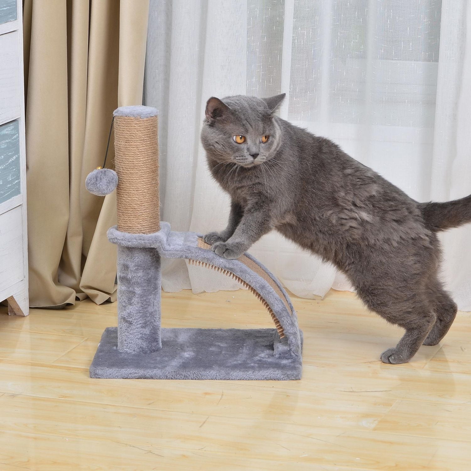 Vibrant Life Poteau à Gratter Deluxe en Arc pour Chat de 43 cm avec Sisal Naturel, Gris Poteau de corde en jute de 17 pouces avec toiletteur et jouet