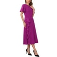 thumbnail image 4 of INSPIRE CHIC Vestido de Ropa de Mujer con Volantes para Invitadas de Boda Cuello Redondo de Manga Corta Vestidos Formales de Cóctel Midi M Púrpura, 4 of 6