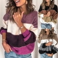thumbnail image 4 of Suéter de rayas de moda para mujer, suéter de manga larga con cuello redondo para otoño e invierno, jersey de punto suelto con retazos para mujer, 4 of 5