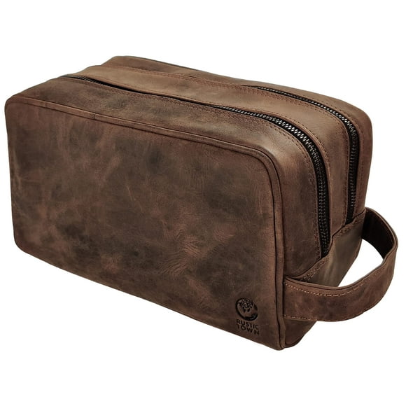 RUSTIC TOWN Trousse de Toilette en Cuir Pleine Fleur - Organisateur de Trousse (Marron Foncé)