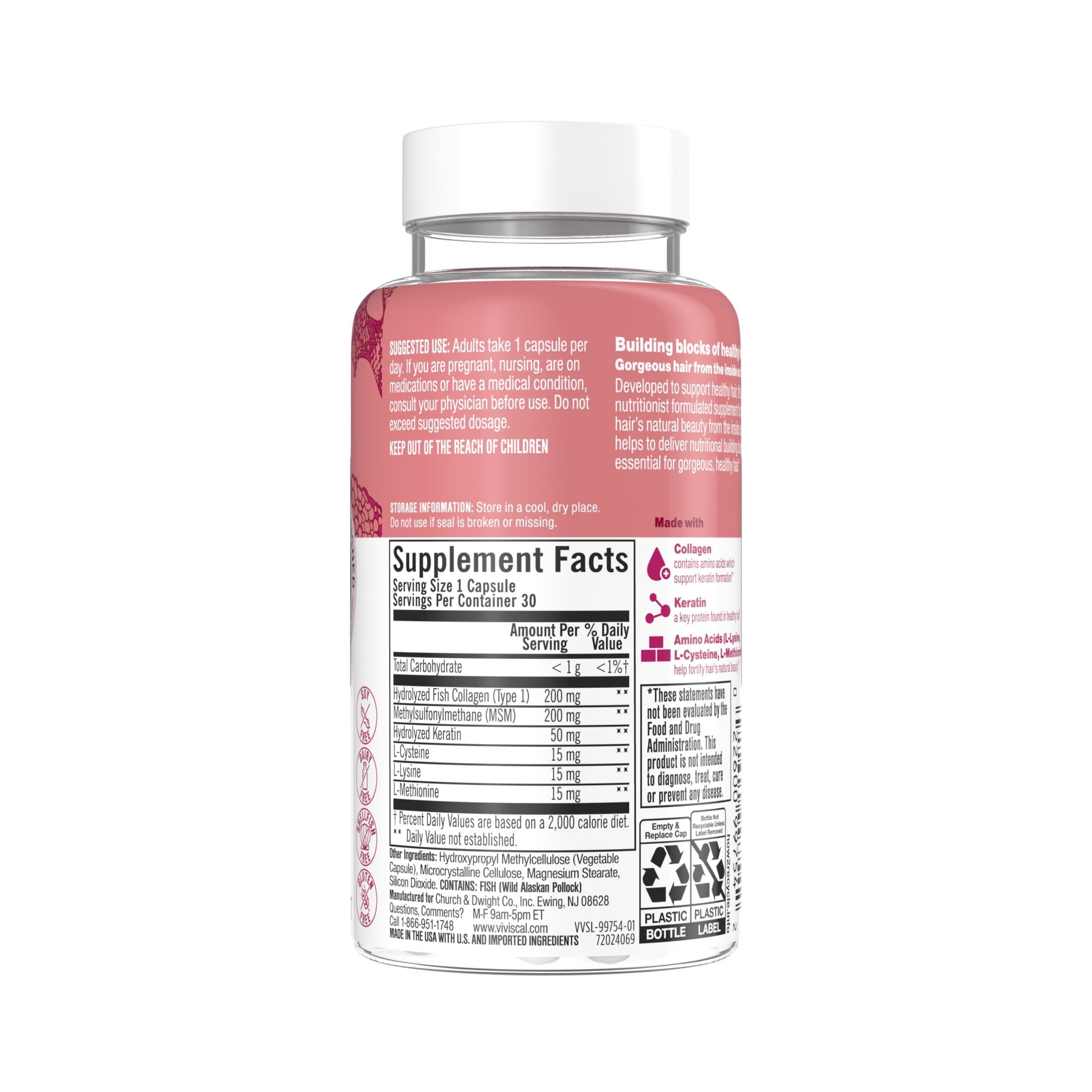 Viviscal Hair Self-Care Collagen Hair Support Supplement Capsules, Hair Health, 30 Count