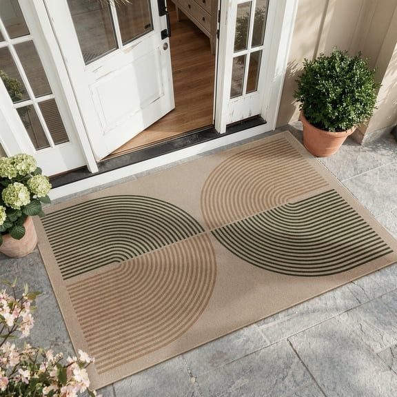 RUG ROBOT Modern Rainbow 3'x5' Area Rugs, Washable Easy Jute Indoor Outdoor Rugs for Entryway, Non Slip Farmhouse Throw Carpet for Living Room Bedroom Deck Porch