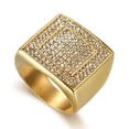 thumbnail image 3 of Hip Hop Men's Iced Out Cubic Zirconia Large Square Rings 14K Yellow Gold Big CZ Cool Male Ring Party Jewelry, 3 of 6