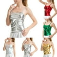 thumbnail image 3 of Women Faux Leather Shiny Wetlook Crop Top Camisole Vest Tank Top Dance Clubwear, 3 of 11