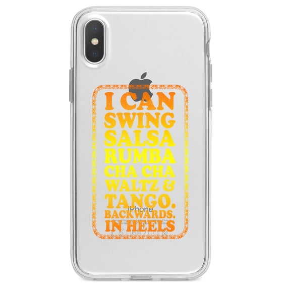 DistinctInk Clear Shockproof Hybrid Case for iPhone XR (6.1" Screen) - TPU Bumper Acrylic Back Tempered Glass Screen Protector - Swing Salsa Rumba Cha Cha Waltz in Heels