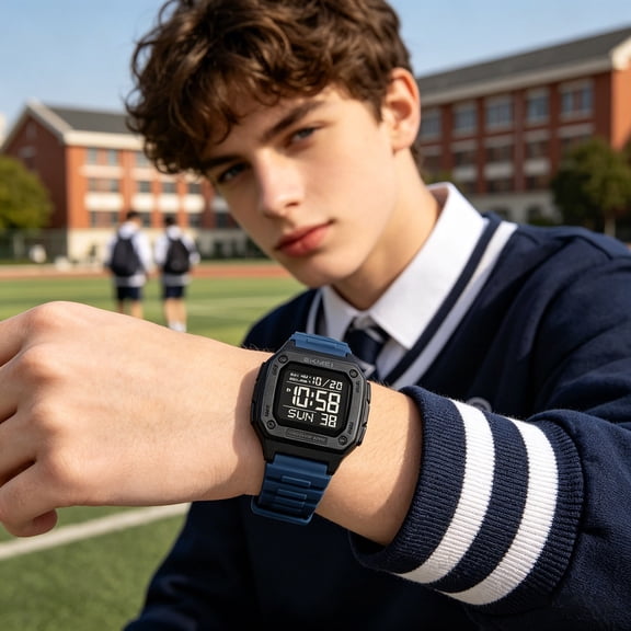 Gallickan Luminous Electronic Sports Watch, Multifunctional Timing Waterproof Wrist Watch, 50M Outdoor Casual Digital for Students Teens Men Women, Blue