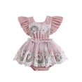 thumbnail image 2 of Aojekbee Baby Girls Romper Dress, Fly Sleeve Embroidery Flower Lave Patchwork Bodysuit Summer Clothes, 2 of 10