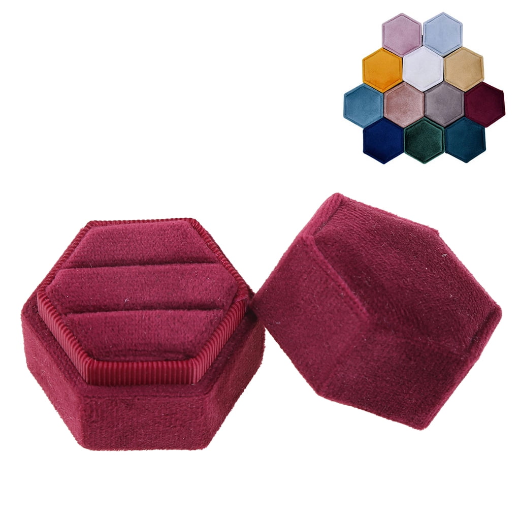 【Ready Stock】 Hexagon Premium Double Ring Gift Box Velvet Jewelry Ring ...