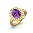 thumbnail image 2 of 925 Sterling Silver Gold Vermeil 6mm Round Purple Amethyst Solitaire Women Valentines Day Gifts Ring, 2 of 4