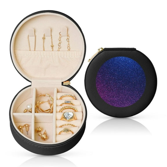 Naloa Neon Glitter Round Jewelry Box, Travel Jewelry Organizer, 3.9 x 3.9 x 2in Jewelry Storage Box for Women-Black