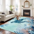 thumbnail image 3 of Coastal Turtle Blue Area Rug 5x8 Washable Rug Non Slip Summer Beach Nautical Coral Starfish Large Area Rug Soft Stainresistant Indoor Floor Carpet for Living Room Bedroom Home Office Dining Room, 3 of 8